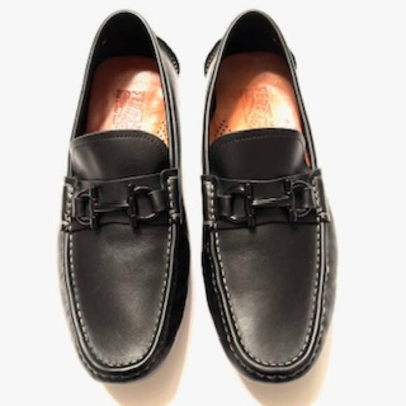 Salvatore Ferragamo Men’s Black Leather Gancini Driver Loafer, Sz 8EE - Picture 1 of 8